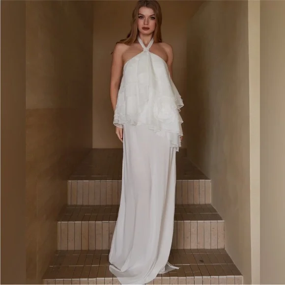 Ivory Haltered Ruffled Dress - Picture 1 of 5